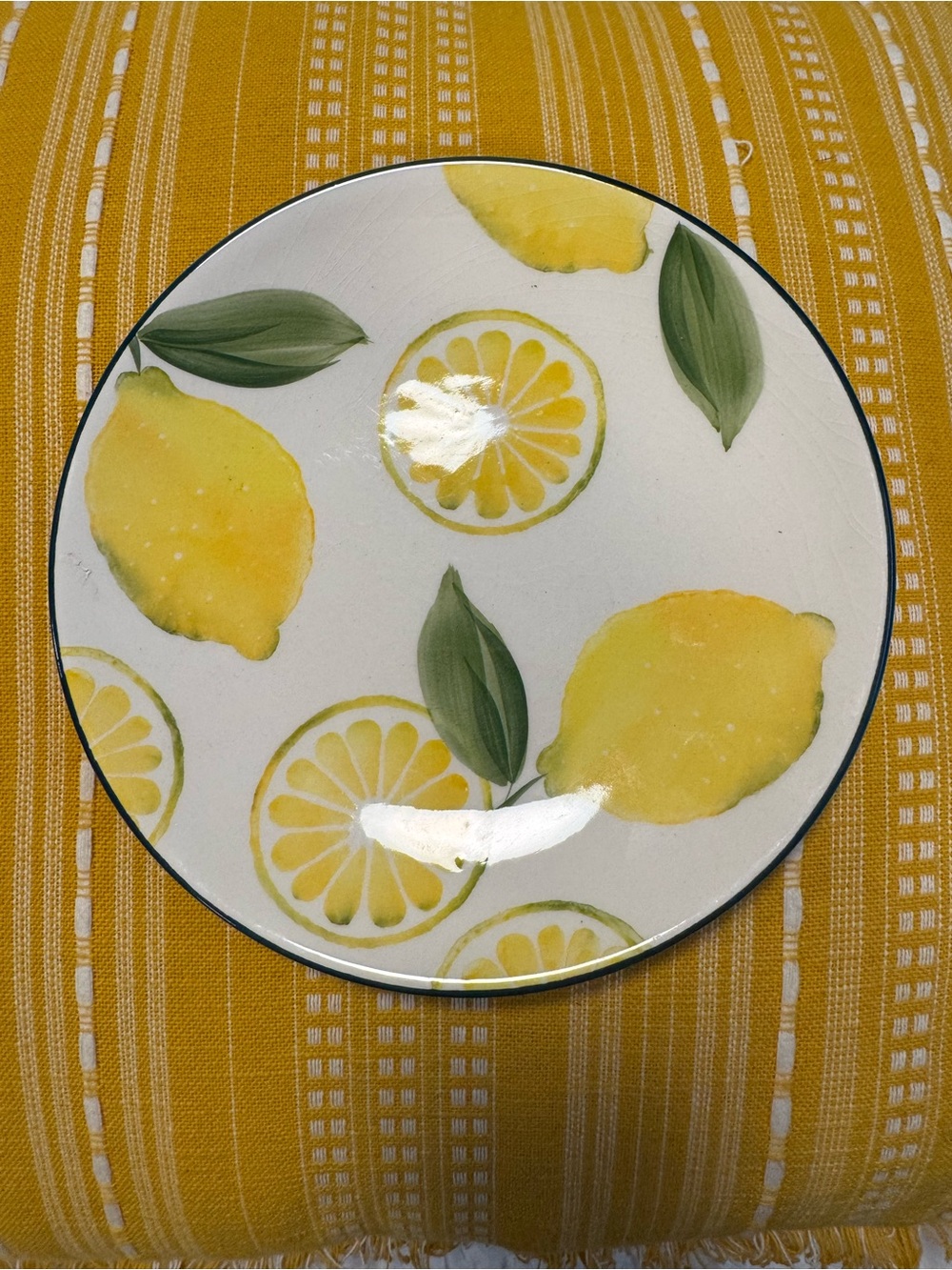 Bright Lemon Pattern Ceramic Dinner Plate - White, Yellow & Green
